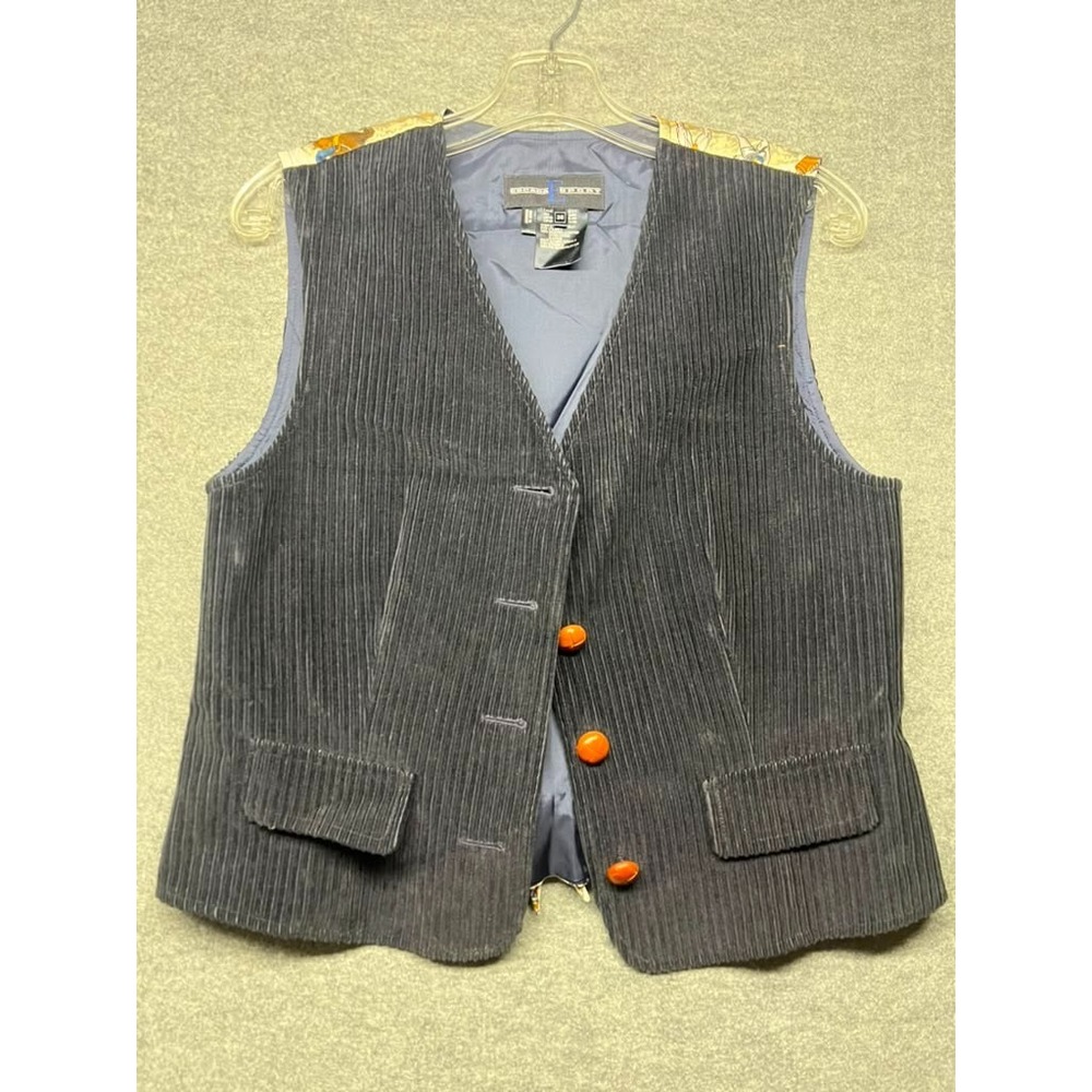 ESCADA SPORT Vintage Corduroy Vest Black 38 US 8 Sleeveless Button Front